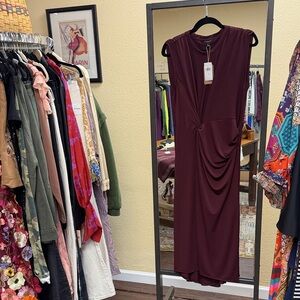 Banana Republic Sleeveless Twist-Front Midi Dress - Burgundy